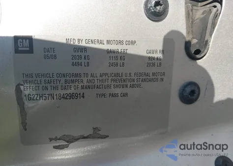 2008 Pontiac G6 Gt z USA, uszkodzony, nr VIN 1G2ZH57N184296914